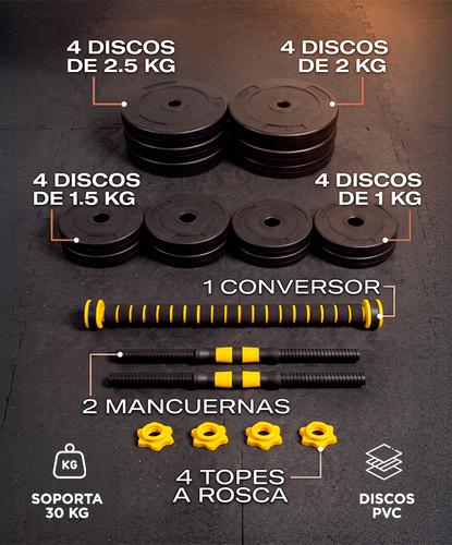 Kit Mancuernas Y Barra 30 Kg Discos PVC Force By Gadnic Pvc Tope A Rosca Alta Resistencia - 6