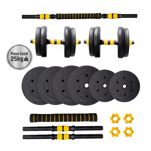 Kit Mancuernas Y Barra Force By Gadnic 25 Kg Discos Pvc Conversor A Rosca Entrenamiento Completo  - 0