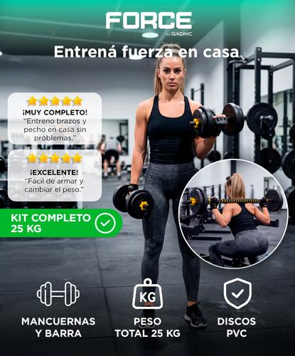Kit Mancuernas Y Barra Force By Gadnic  25 Kg Discos Pvc Conversor A Rosca Entrenamiento Completo  - 1