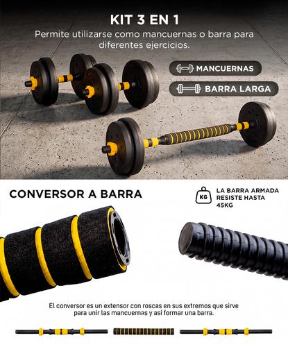 Kit Mancuernas Y Barra Force By Gadnic 25 Kg Discos Pvc Conversor A Rosca Entrenamiento Completo  - 2