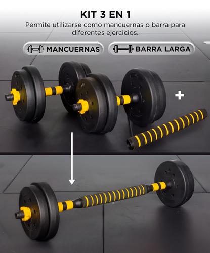 Kit Mancuernas Y Barra Force By Gadnic  25 Kg Discos Pvc Conversor A Rosca Entrenamiento Completo  - 2