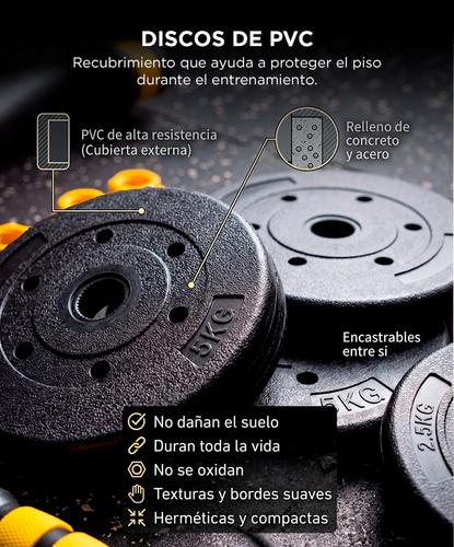 Kit Mancuernas Y Barra Force By Gadnic 25 Kg Discos Pvc Conversor A Rosca Entrenamiento Completo  - 4