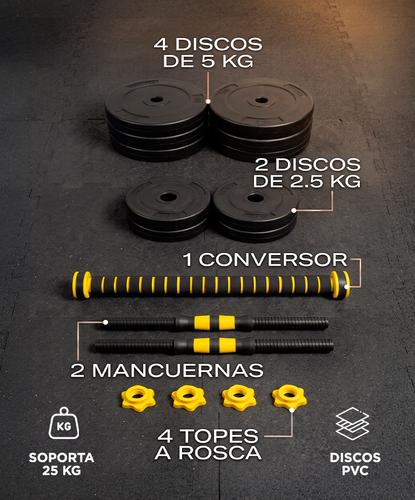 Kit Mancuernas Y Barra Force By Gadnic 25 Kg Discos Pvc Conversor A Rosca Entrenamiento Completo  - 6