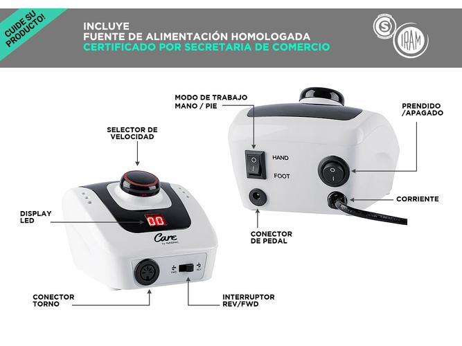 Torno Para Uñas Gadnic T206 35000rpm Uso Profesional Digital - 4
