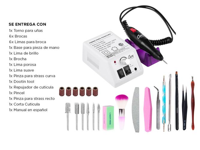 Torno Para Uñas Care By Gadnic T20K Manicura Profesional + Brocas Y Limas - 5
