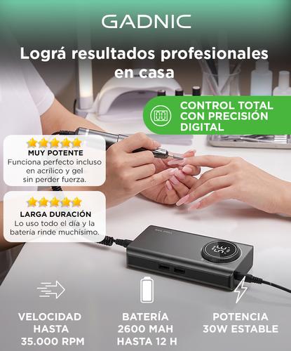 Torno Para Uñas Pro Care By Gadnic 30W Velocidad Regulable Pantalla LCD Bateria 2600 mAh Autonomia 10 A 12 Horas Conexion Tipo C Giro Forward Reverse - 1