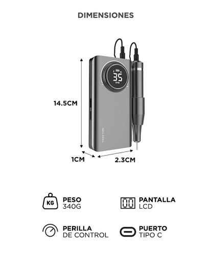 Torno Para Uñas Pro Care By Gadnic 30W Velocidad Regulable Pantalla LCD Bateria 2600 mAh Autonomia 10 A 12 Horas Conexion Tipo C Giro Forward Reverse - 5