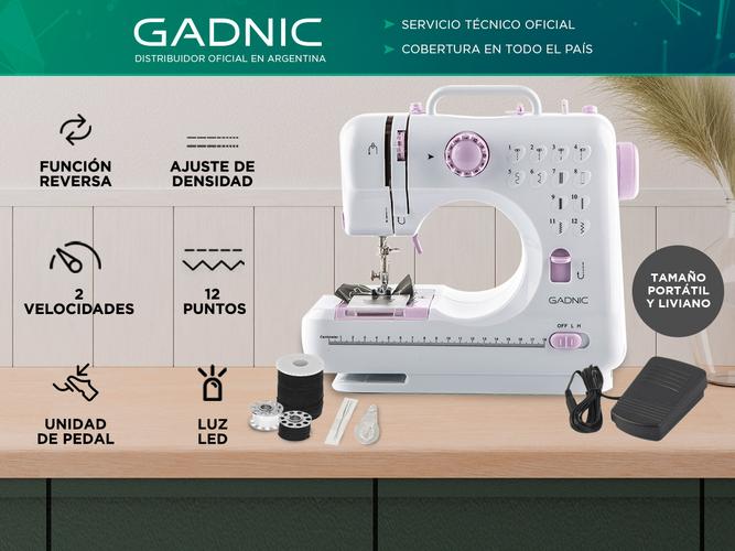 Máquina de Coser Gadnic SW3000 12 Puntadas Pie Falso Overlock Portátil 2 Velocidades Luz Led Y Pedal Usado - 1