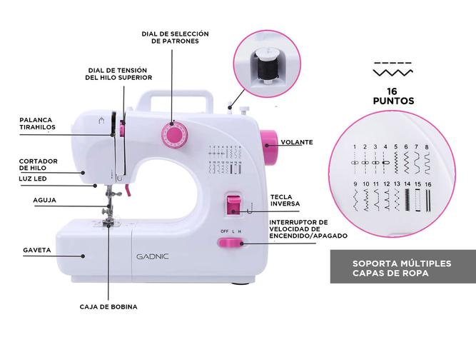 Máquina de Coser Gadnic 508A 16 Puntadas Recta Zig Zag con Pedal - 3