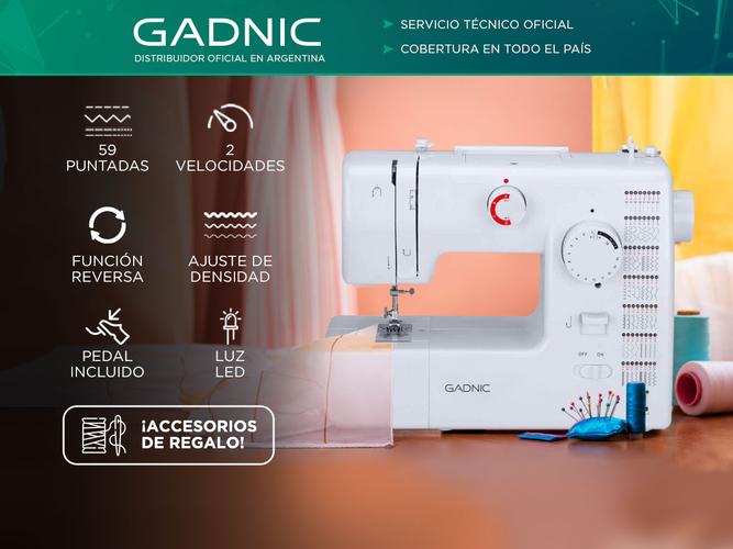 Máquina de Coser Gadnic SW5000 59 Puntadas Falso Overlock Electrónica Pedal Luz Led - 1