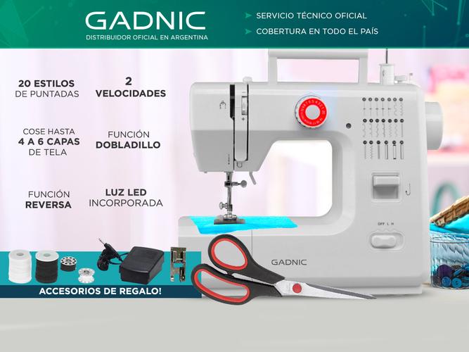 Máquina de Coser Gadnic SW6000 20 Puntadas Pie Falso Overlock Portátil 2 Velocidades Pedal y Luz - 1