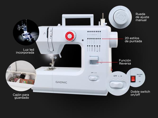 Máquina de Coser Gadnic SW6000 20 Puntadas Pie Falso Overlock Portátil 2 Velocidades Pedal y Luz - 4