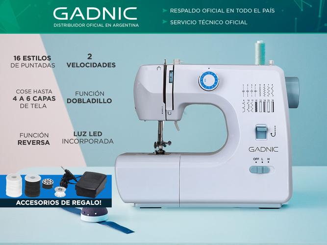 Máquina de Coser Gadnic SW7000 16 Puntadas Portátil 2 Velocidades Pedal y Luz - 1