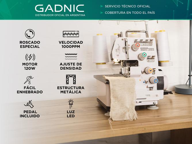 Máquina de Coser Overlock Gadnic SW8800 Semi Industrial 4 y 3 Hilos Luz Led c/ Pedal - 1