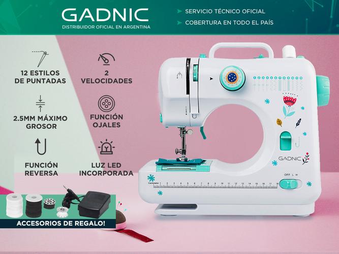 Máquina de Coser Gadnic SW3500 12 Puntadas Portátil Recta y Zig Zag 2 Velocidades Luz Led Y Pedal - 1