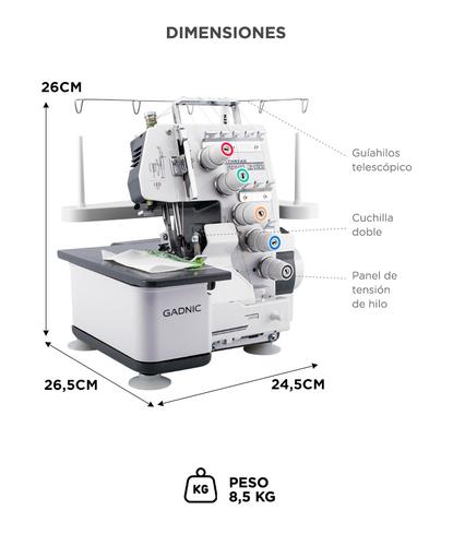 Maquina de Coser Overlock Gadnic SW9900 Semi Industrial 5 Hilos Luz Led y Pedal - 5
