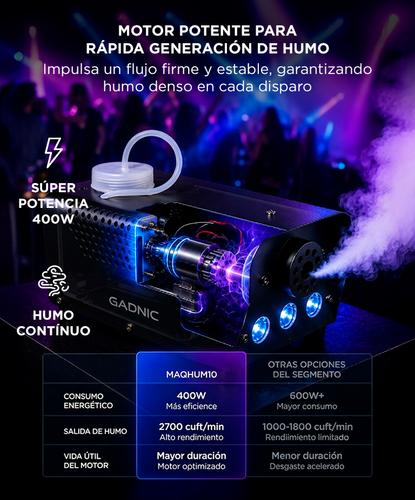 Máquina De Humo Gadnic 400W Luz LED RGB Alcance 4 Mts - 2