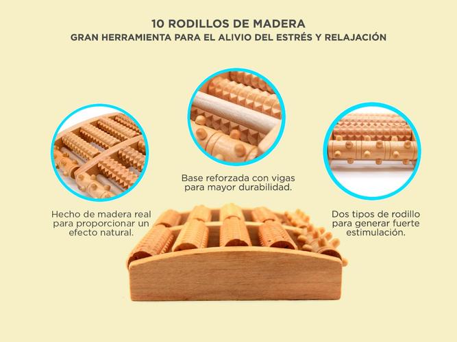 Masajeador Gadnic Para Pies de Madera 10 Rodillos Relaja y Alivia el Estrés - 3