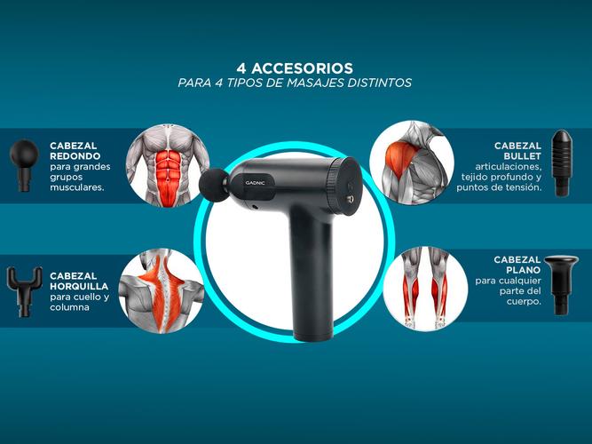 Masajeador Gadnic Pistola Inalámbrica 6 Velocidades 4 Modos Rehabilitación - 3