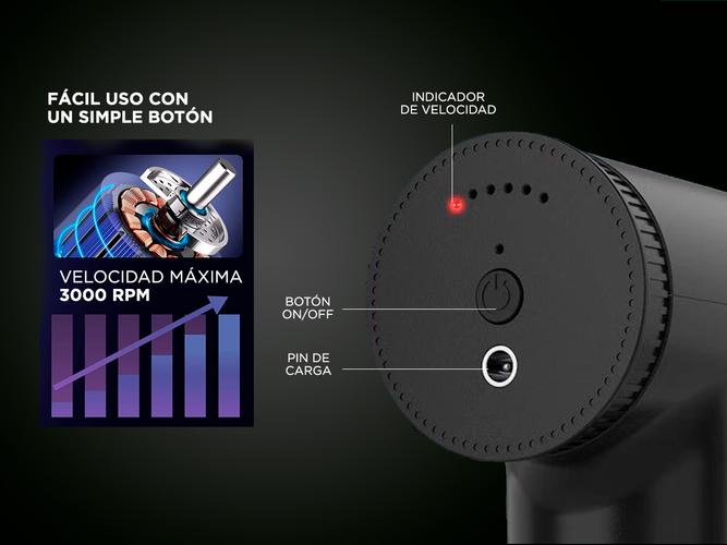 Masajeador Gadnic Pistola Inalámbrica 6 Velocidades 4 Modos Rehabilitación - 5