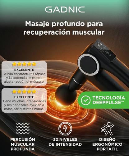 Pistola de Masaje Corporal Gadnic Percusión de Tejido Profundo 32 Niveles Potencia 24W 4 Cabezales - 1