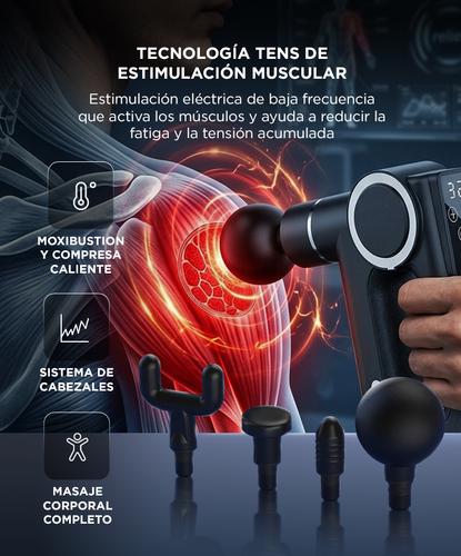 Pistola de Masaje Corporal Gadnic Percusión de Tejido Profundo 32 Niveles Potencia 24W 4 Cabezales - 4