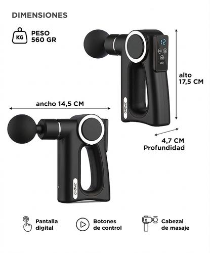 Pistola de Masaje Corporal Gadnic Percusión de Tejido Profundo 32 Niveles Potencia 24W 4 Cabezales - 5