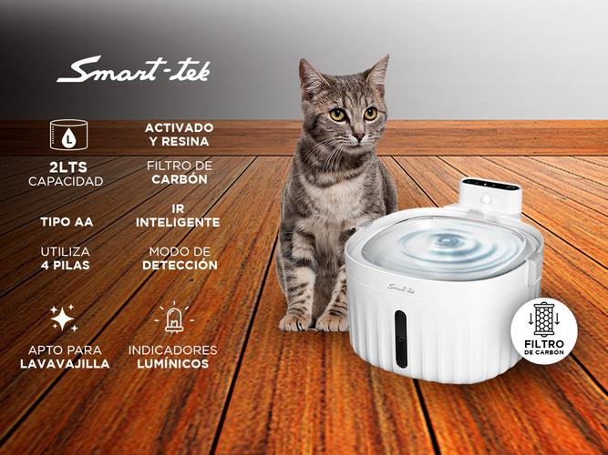 Bebedero automático Smart-tek PW100 Agua Mascotas Infrarrojo 2L Con Filtro Outlet - 1