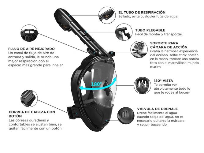 Mascara Snorkel Gadnic Buceo Integral Conexion Gopro - 4