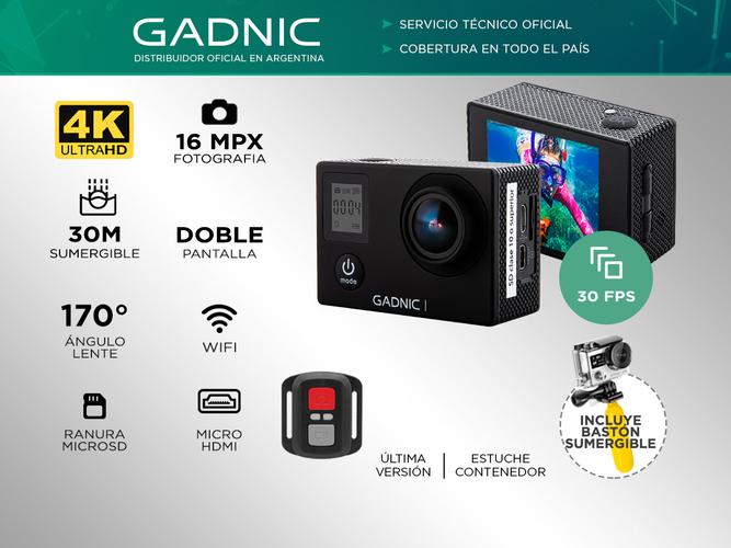 Cámara Deportiva Gadnic EXTREME 10 4K 20Mpx Doble Pantalla  Batería Extra Outlet - 1