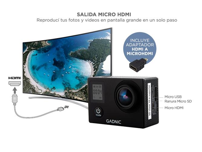 Cámara Deportiva Gadnic EXTREME 10 4K 20Mpx Doble Pantalla  Batería Extra Outlet - 5