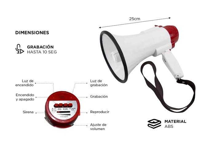 Megafono Portatil De Mano Gadnic Grabador Voz Musica 15W - 4