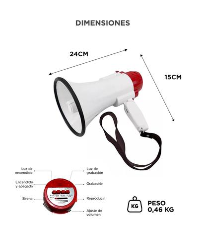 Megafono Portatil De Mano Gadnic Grabador Voz Musica 15W - 5