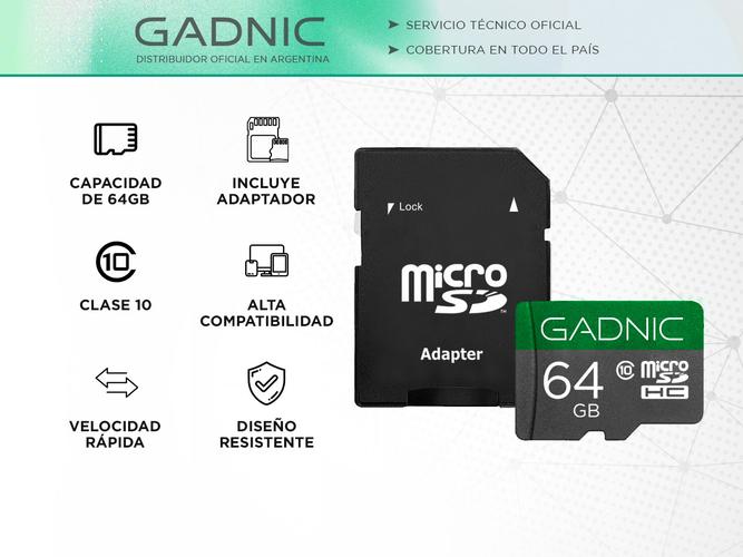 Memoria Micro SD Gadnic 64GB Clase 10 Adaptador Incluido - 1