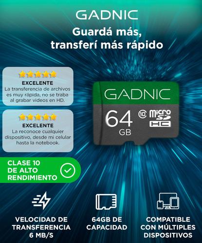 Memoria Micro SD Gadnic 64GB Clase 10 Adaptador Incluido - 1
