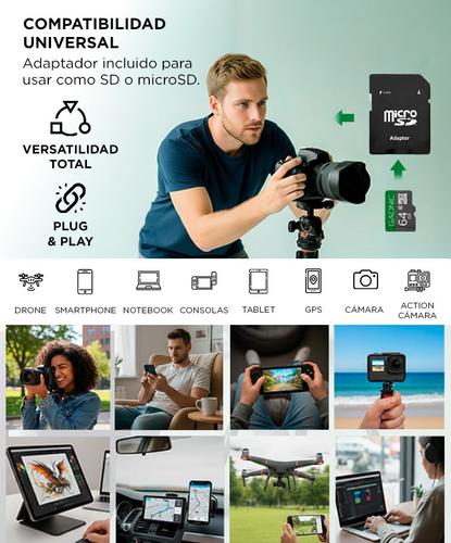 Memoria Micro SD Gadnic 64GB Clase 10 Adaptador Incluido - 2
