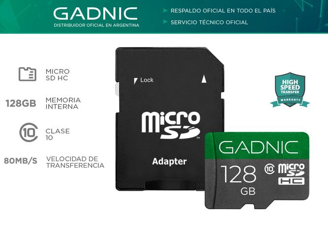 Memoria Micro SD Gadnic 128gb Clase 10 + Adaptador - 1