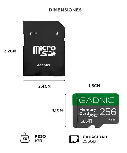 Memoria Micro SD Gadnic 256gb Clase U3 / A1 / SDXC  Con Adaptador - 5