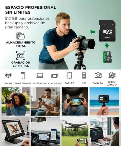 Memoria Micro SD Gadnic 512gb con Adaptador Velocidad en Transferencia  - 2