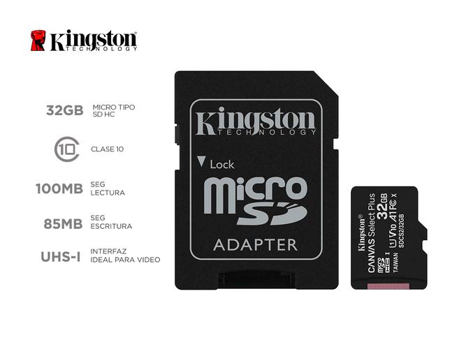 Memoria Micro Sd Kingston 32gb c Adaptador Clase 10 100MBs Canvas Plus Outlet - 1