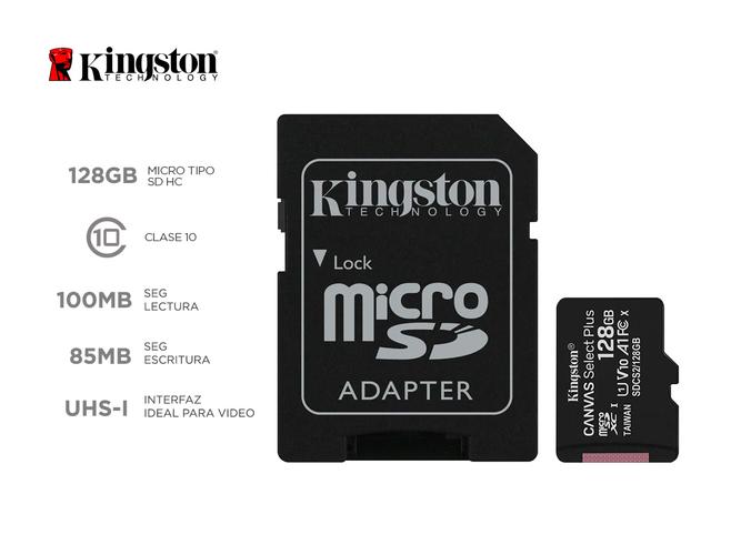 Memoria Micro Sd Kingston 128gb c/ Adaptador Clase 10 100MB/s Canvas Plus - 1