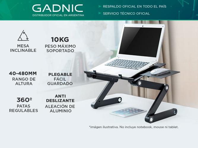 Soporte Notebook Gadnic Desk-711 Mesa Aluminio Regulable Plegable con Cooler - 1