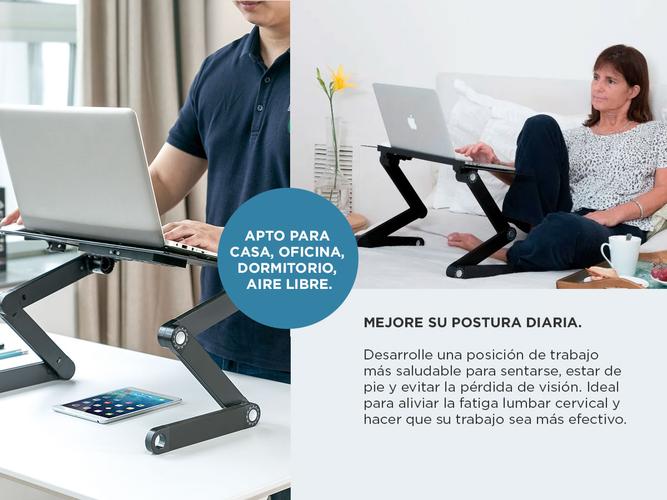 Soporte Notebook Gadnic Desk-711 Mesa Aluminio Regulable Plegable con Cooler - 2