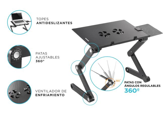 Soporte Notebook Gadnic Desk-711 Mesa Aluminio Regulable Plegable con Cooler - 3