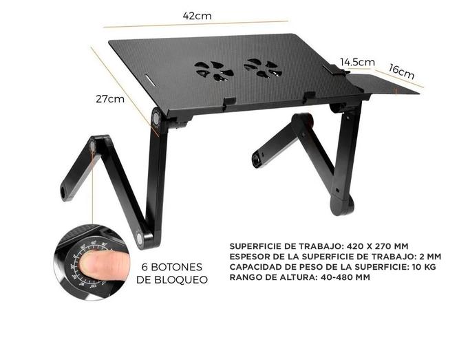 Soporte Notebook Gadnic Desk-711 Mesa Aluminio Regulable Plegable con Cooler - 5