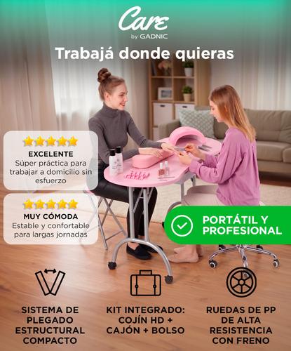 Mesa De Manicura Plegable Care By Gadnic Estructura Hierro MDF Ruedas PP Con Cajon Cojin Y Bolsa Portatil  - 1