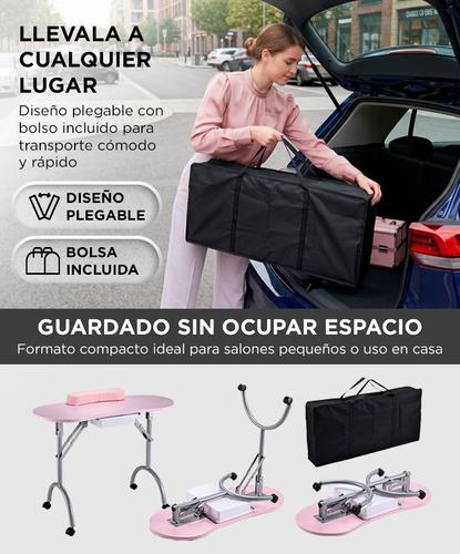 Mesa De Manicura Plegable Care By Gadnic Estructura Hierro MDF Ruedas PP Con Cajon Cojin Y Bolsa Portatil  - 2