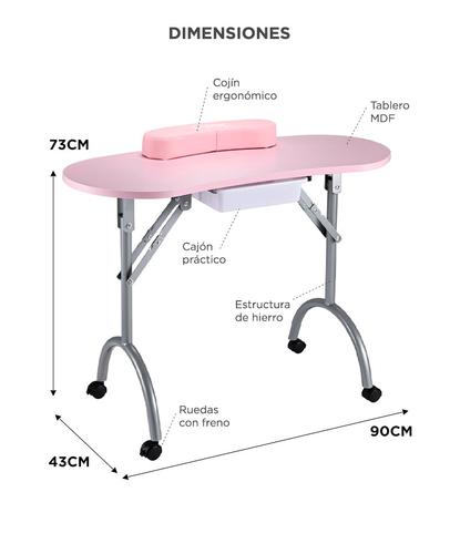 Mesa De Manicura Plegable Care By Gadnic Estructura Hierro MDF Ruedas PP Con Cajon Cojin Y Bolsa Portatil  - 5