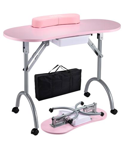 Mesa De Manicura Plegable Care By Gadnic Estructura Hierro MDF Ruedas PP Con Cajon Cojin Y Bolsa Portatil  - 6