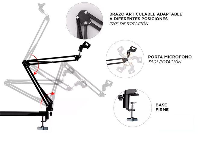 Soporte Para Microfono Gadnic + Brazo Articulado 53,5cm - 3